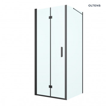 Oltens Hallan shower cabin 80x80 cm square black mat/glass transparent door with wall