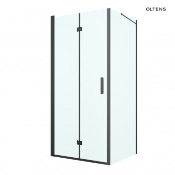 Oltens Hallan shower cabin 90x80 cm rectangular black mat/glass transparent door with wall 