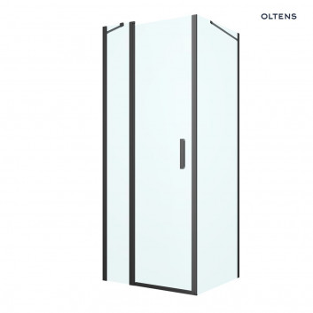 Oltens Hallan shower cabin 100x100 cm square black mat/glass transparent door with wall