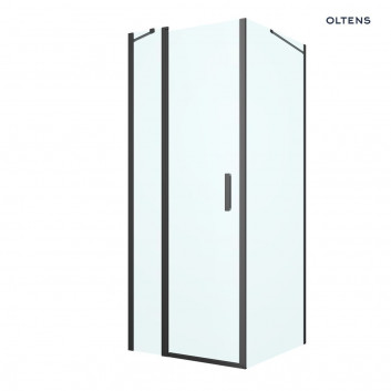 Oltens Verdal shower cabin 80x80 cm square black mat/glass transparent door with wall