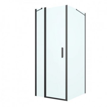 Oltens Verdal shower cabin 80x90 cm square black mat/glass transparent door with wall