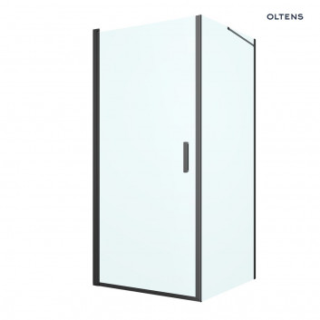 Oltens Rinnan shower cabin 90x90 cm square black mat/glass transparent door with wall