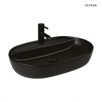 Oltens Hamnes Thin countertop washbasin with tap hole oval 51 x 39 cm - black mat