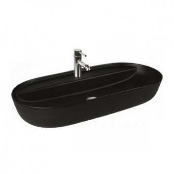 Oltens Hamnes Thin countertop washbasin with tap hole oval 62 x 42 cm - black mat