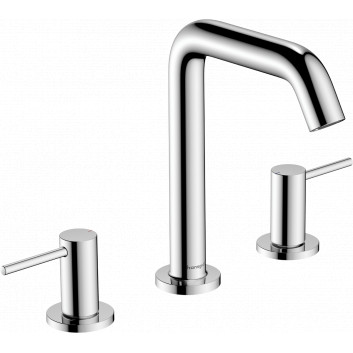 3-hole washbasin faucet 150 with pop-up waste Push-Open, Hansgrohe Tecturis S - Chrome 