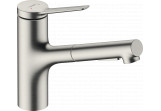 Single lever kitchen faucet 150, metalowa pull-out spray, 2jet, Hansgrohe Zesis M33 - Steel Szlachetna Finish