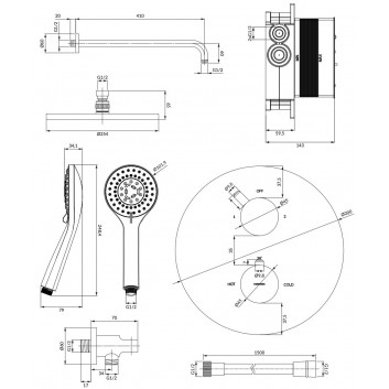 Thermostatic Shower set Omnires Y, wall mounted, 2 wyjścia wody, black mat