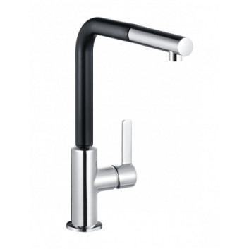 Single lever kitchen faucet, with pull-out spray, KLUDI L-INE - Black mat/Chrome