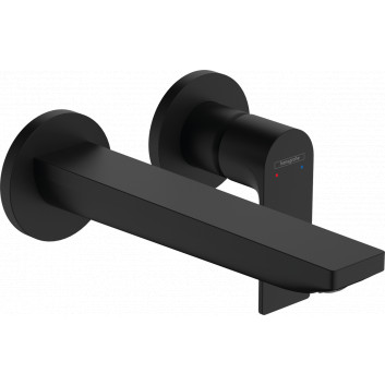 Single lever washbasin faucet with spout 20 cm, wall mounted, concealed, Hansgrohe Rebris E - Black Matt