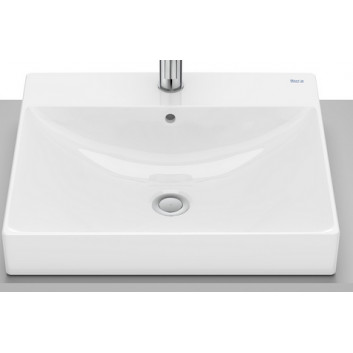 Countertop washbasin Roca 50 cm, rectangular, without tap hole, FINECERAMIC - White