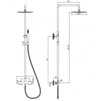 Shower system wall mounted, Omnires Y- Miedź 
