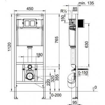 Set concelaed frame do WC 2w1 z Flush buttoniem , Omnires Classic, Flush button chrome