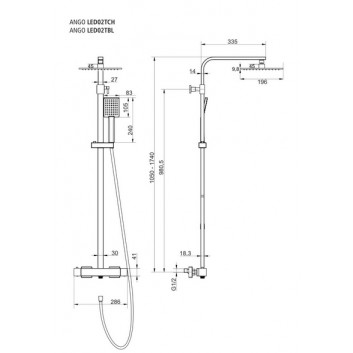 Shower set with thermostat Corsan Ango,overhead shower LED, black