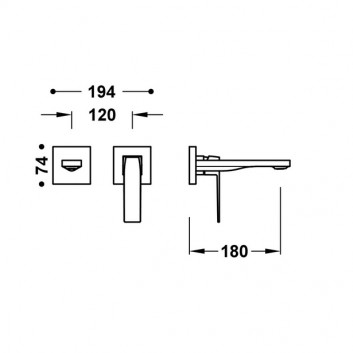 Component wall mounted do podtynkowego korpusu baterii umywalkowe TRES Slim Exclusive, spout 180mm, gold