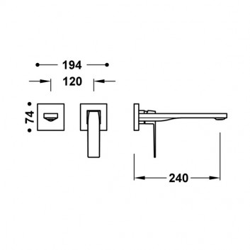 Component wall mounted do podtynkowego korpusu baterii umywalkowe TRES Slim Exclusive, spout 240mm, czerń matt