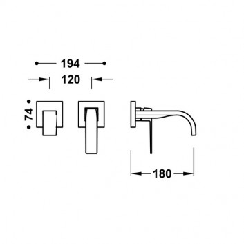 Component wall mounted do podtynkowego korpusu baterii umywalkowe TRES Slim Exclusive, spout 180mm, gold