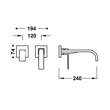 Component wall mounted do podtynkowego korpusu baterii umywalkowe TRES Slim Exclusive, spout 240mm, czerń matt