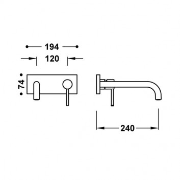 Component wall mounted do podtynkowego korpusu baterii umywalkowe TRES STUDY, spout 240mm, white matt