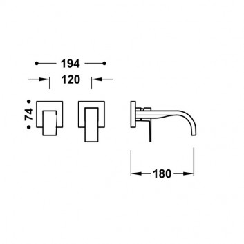 Component wall mounted do podtynkowego korpusu baterii umywalkowe TRES Cuadro, spout 180mm, chrome 