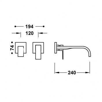 Component wall mounted do podtynkowego korpusu baterii umywalkowe TRES Cuadro, spout 240mm, czerń matt 