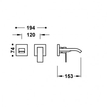 Component wall mounted do podtynkowego korpusu baterii umywalkowe TRES Cuadro, spout 153mm, gold 