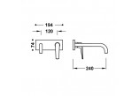 Component wall mounted do podtynkowego korpusu washbasin mixer TRES FUJI, spout 240mm, chrome