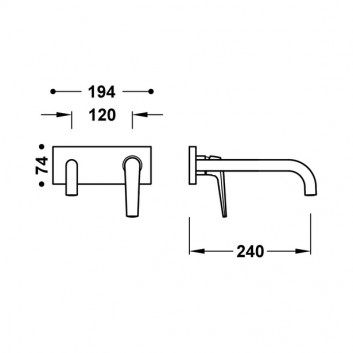 Component wall mounted do podtynkowego korpusu washbasin mixer TRES FUJI, spout 240mm, chrome