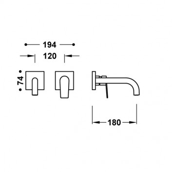 Component wall mounted do podtynkowego korpusu washbasin mixer TRES Project-Tres, spout 180mm, chrome