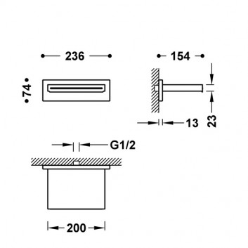 Overhead shower wall mounted Tres , 154x200mm, white matt