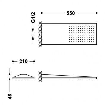 Overhead shower/ Natrysk wall mounted Tres 210x550 mm, czerń matt