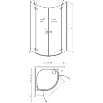 Quadrant shower enclosure Radaway Essenza PDD 100x100cm, chrome/ glass transparent