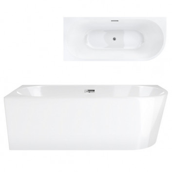 Bathtub freestanding corner Corsan Intero , 160x74cm, lewostronna, korek klik-klak chrome, white