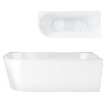 Bathtub freestanding corner Corsan Intero , 160x74cm, prawostronna, korek klik-klak chrome, white