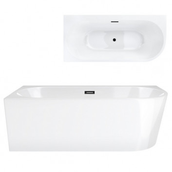 Bathtub freestanding corner Corsan Intero , 170x73cm, prawostronna, korek klik-klak black, white