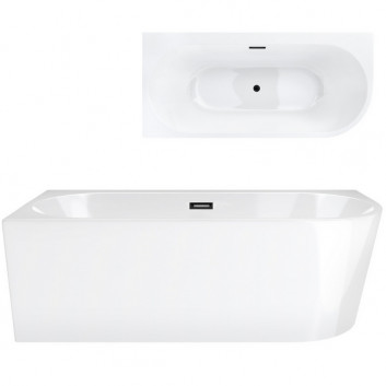 Bathtub freestanding corner z szeroką krawędzią Corsan Intero SLIM , 160x74cm, lewostronna, korek klik-klak white, white