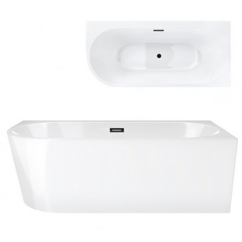 Bathtub freestanding corner z szeroką krawędzią Corsan Intero , 170x80cm, lewostronna, korek klik-klak black, white