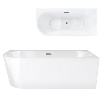 Bathtub freestanding corner z szeroką krawędzią Corsan Intero , 160x74cm, prawostronna, korek klik-klak black, white