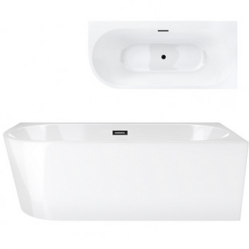 Bathtub freestanding corner z szeroką krawędzią Corsan Intero , 160x74cm, prawostronna, korek klik-klak white, white