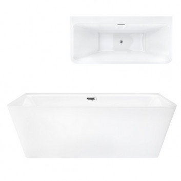 Bathtub freestanding wallmounted z szeroką krawędzią Corsan ISEO , 160x74cm, korek klik-klak black, white