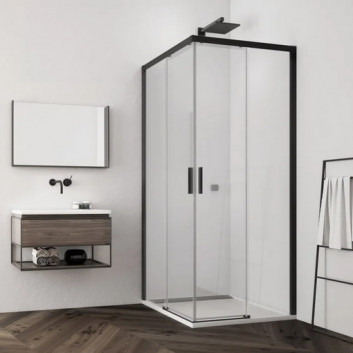 Shower cabin corner, SanSwiss Top Line S Black 90x90cm, transparent glass, profil black