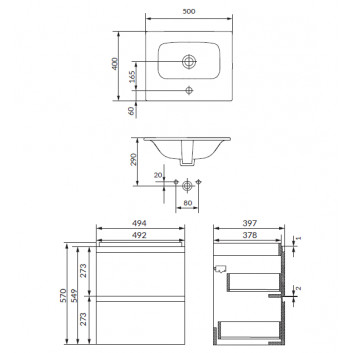 Wall mounted cabinet z umywalką Cersanit Set B885 Moduo 40, antracytowy