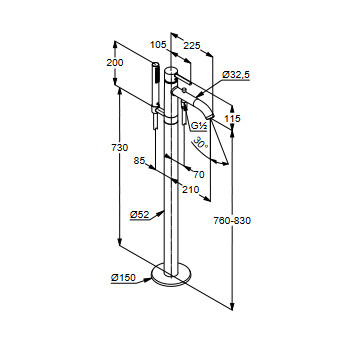 Single lever mixer bath and shower, KLUDI BOZZ - gold szczotkowane