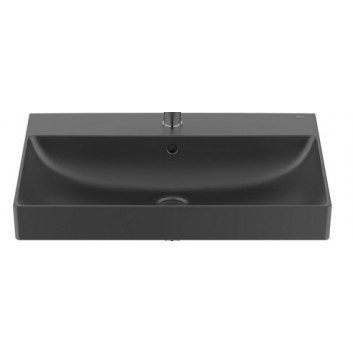 Washbasin wall mounted left, Roca Ona Fineceramic, right, z overflow, black mat