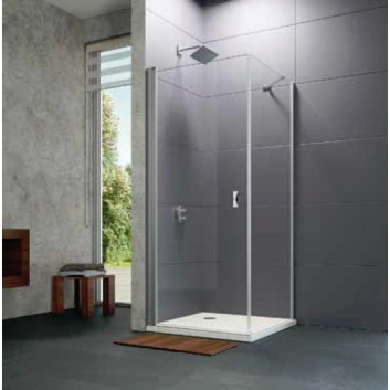 Swing door Huppe Design pure quadrangle, 900mm, ze stałym fragmentem, uniwersalne, Anti-Plaque, shiny silver profile