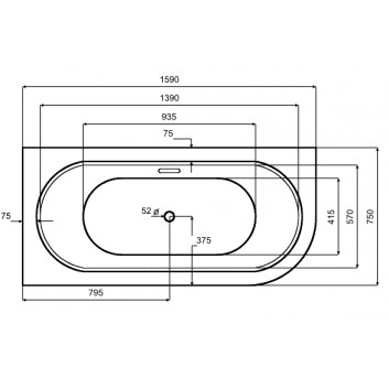 Asymmetric bathtub Besco Avita A-line with siphon z napełnieniem przez overflow, 160x75cm, left version, acrylic, white