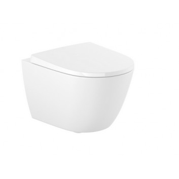 Wall-hung wc Roca Gap Round Rimless, odkryte mocowania, powłoka SupraGlaze, white