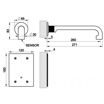 Electronic washbasin faucet Gessi Inciso, wall mounted, spout 215mm, chrome