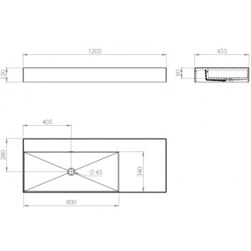 Washbasin wall mounted left 120.5x45.5cm, Elita Solid-Surface, white mat/black mat