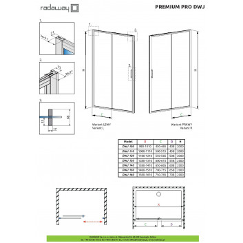 Side panel Radaway Premium Pro KDJ 70x200 cm, , transparent glass, profil chrome