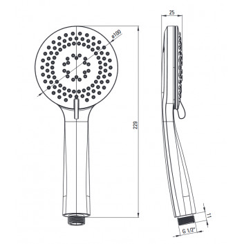 Hand shower 1-functional , Deante Round, titanium